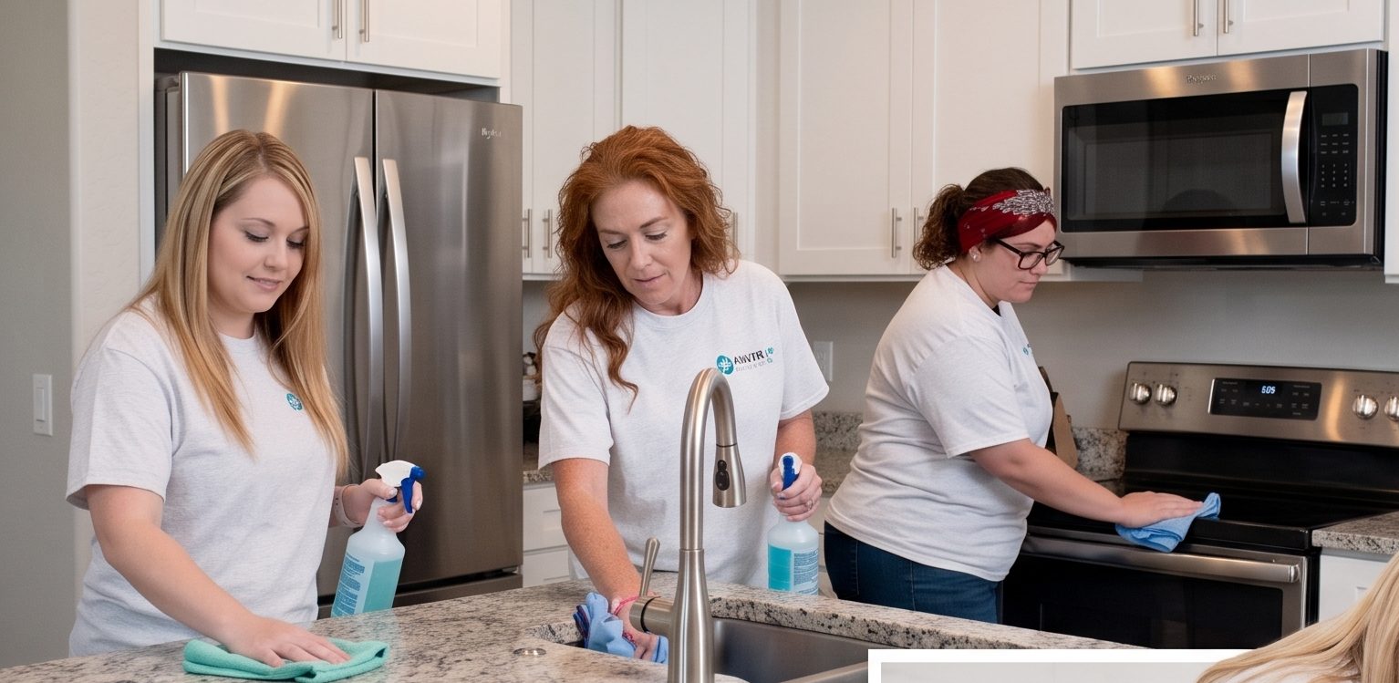 Maids of Honor team cleaning a kitchen together